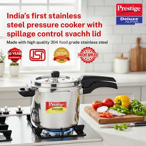  Prestige Deluxe Alpha Svachh Stainless Steel Spillage Control Pressure Cooker, 5.5 L (Silver) - Alternate View